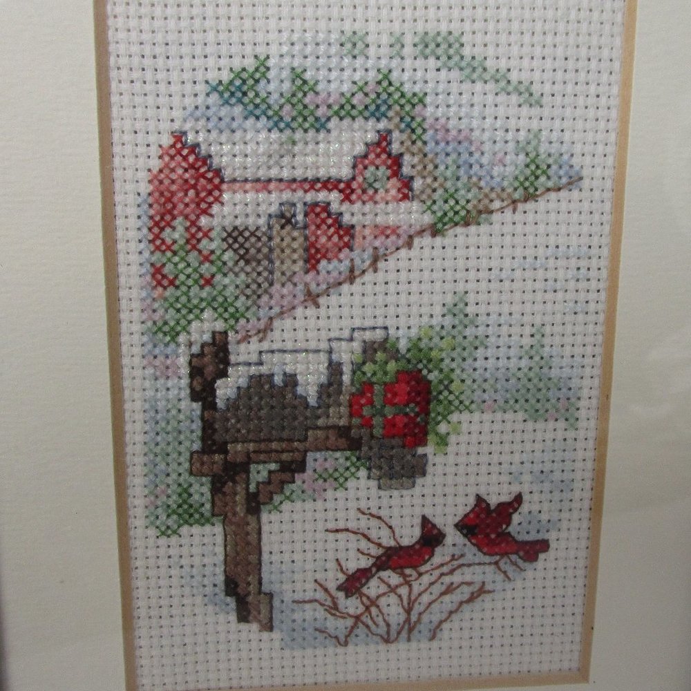 vintage cross stitch framed holiday image